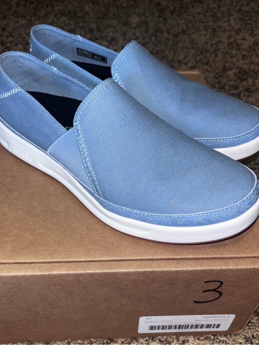 KURU Roam Atla Womens Shoe Sz 10  Blue Fog Bright White Leather Slip-On Sneaker